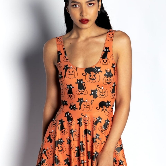 NWT Blackmilk Cat-o-lantern Halloween Mini Skater Dress size L - Picture 3 of 10